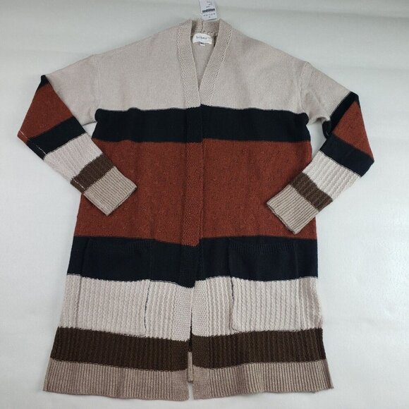 Bohme Striped Duster Cardigan Sweater Womens Medium/Large Brown Open Front NEW - Picture 1 of 10